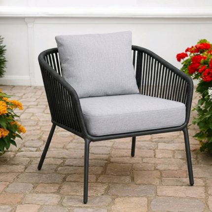 ndover All-Weather Outdoor 29 in. H Rope Armchairs with Light Gray Cushions,  - Comfortable Patio/Porch Seating, Water-Resistant Cushions, Modern Furniture, Weatherproof