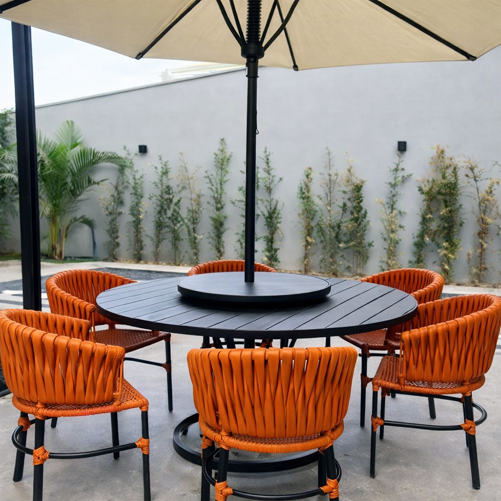 Rope Dining Set-1 6 Seater Dining Room Set for Home, Living Room- Dining Table with Six Rope Chairs Outdoor Balcony Garden Coffee Table Set Furniture with 1 - Image 1