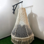 Luxury Macramé Hanging Pod Chair with Canopy & Black Cushion – Wall Mount Swing Seat - Image 3