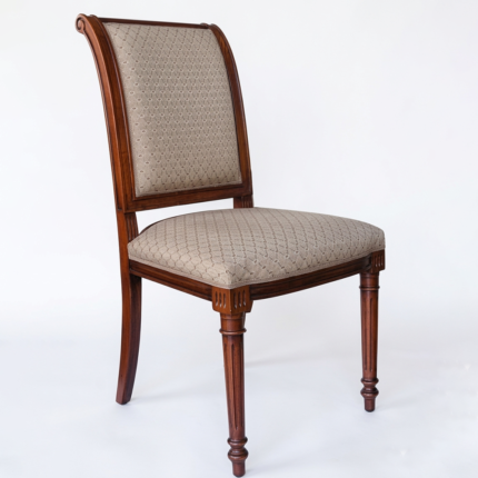Traditional Floral Fabric Dining Chair with Turned Carved Legs – Brown Damask & Dark Wood