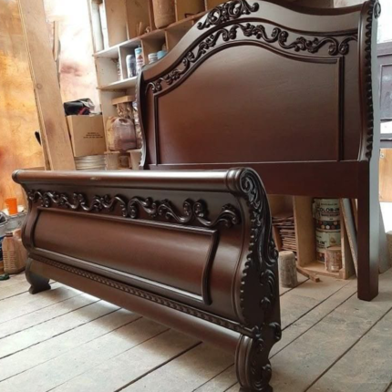 Modern Classic Panel Headboard King Bed with Footboard – Dark Solid Wood Bedroom Set